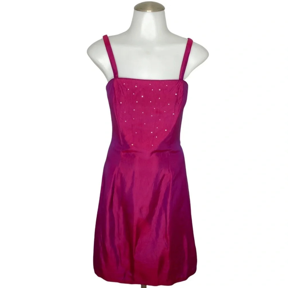 Vintage Jessica McClintock For Gunne Sax Rhinestone Magenta Mini Dress Size 3